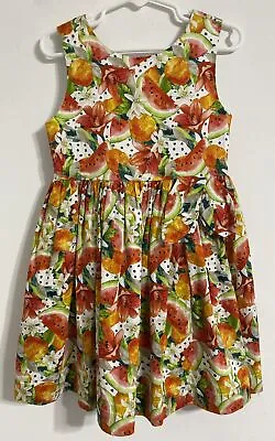 Mayoral Dress Girl's 110 5T Sleeveless Watermelon Peach Fruit Floral Tropical • $44.99