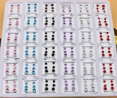 Set Of 3  Silver Tone Solitaire Stud Earrings 3mm 4mm 5mm.        6 Colours * • £2.49