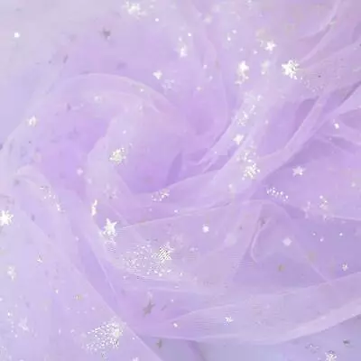 Silver Glitter Star Bridal Tulle Mesh Lace Fabric DIY Wedding Veil Tutu Skirt 1Y • $9.99