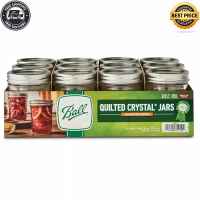 Regular Mouth 8oz Half Pint Quilted Mason Jars With Lids & Bands 12 Count • $17.80