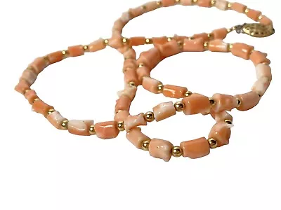 Vintage Pink Angel Skin Coral Branch Bead Necklace 1/20 12k Yellow Gold Filled • $32