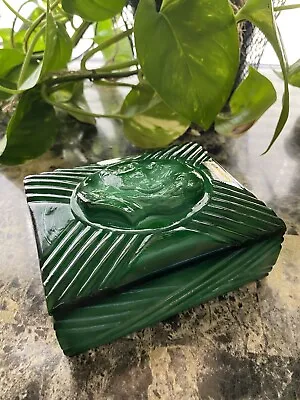 Art Deco Bohemia Malachite Green Glass Lenin Cigarette Box • $6.90