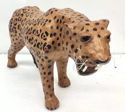 Vtg African Big Cat Leather Wrapped Table Top Figurine Leopard/Jaguar/Cheetah • $24.95