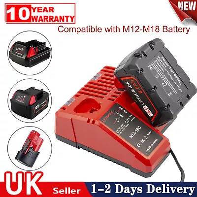 Rapid Charger For Milwaukee M12 M18 12V 18V M12-18C 48-11-1850 Li-ion Battery UK • £15.92