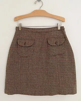 Vintage WOOLRICH Women’s Angora Blend Skirt XS Brown Houndstooth Lined • $48.81