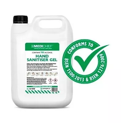 Medichef 70% Alcohol Hand Sanitiser Gel - 5l • £8.90