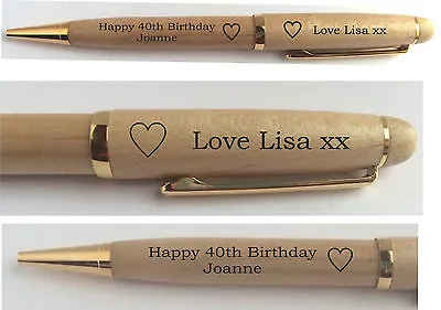 Personalised Engraved Wood Pen Birthday Gift Present Mum Dad Wife Husband Friend • £7.95