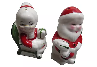 Mr And Mrs Santa Claus Salt And Pepper Shakers Set Red Green Christmas Retro • $14.99