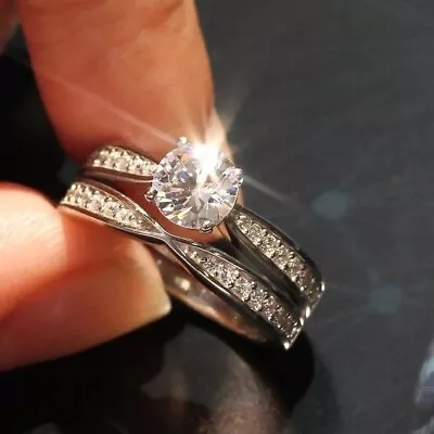 2.4CTW Round Moissanite Bridal Wedding Set Engagement Ring 14k White Gold Plated • $211.65