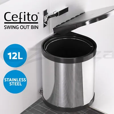 Cefito Kitchen Swing Out Pull Out  Bin Stainless Steel Garbage Rubbish Can 12L • $29.95