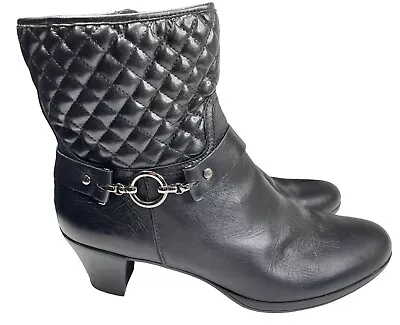 Munro Women’s Laconia Black Leather Quilted Ankle Boots Size 10M EUC • $85