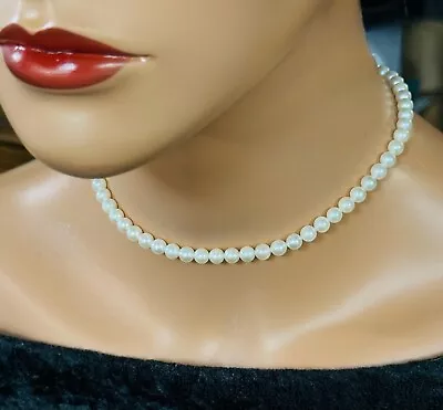 Vintage MIKIMOTO NECKLACE 15” Long 5.7mm Pearls Sterling Silver Catch Signed • $400