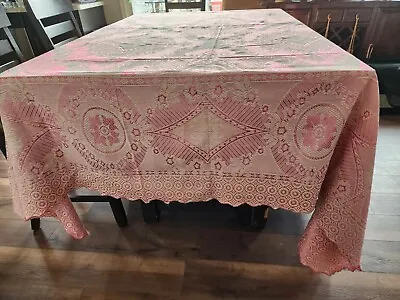 Vintage Italian Pink Tablecloth Piano Throw Silk On Cotton Embroidery 90×100 • $100