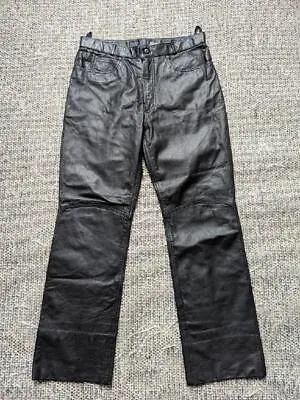Vintage LEATHER Motorcycle Pants 32x32 Butter Soft 1990s Black JEANS Goth Punk • $159.95