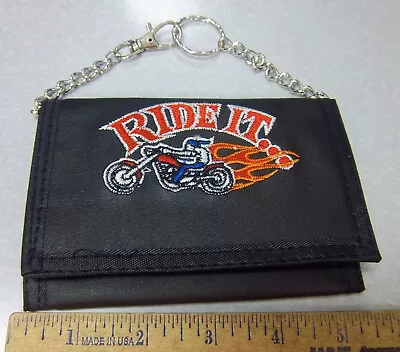 New Wallet With Chain Ride It Motorcycle Embroidery Hook N Loop Closure • $9.99