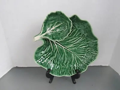 Bordallo Pinheiro Cabbage Green Leaf Majolica Chip And Dip 95 X 10  X 2 3/8  • $35
