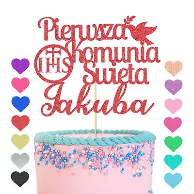 Pierwsza Komunia Swieta First Holy CommunionPersonalised Glitter Cake Topper • £2.83