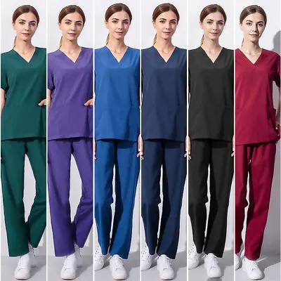 Unisex Stretch Scrub Sets Men Women Medical Nurse Uniforms Tops Straight Pants • $16.89