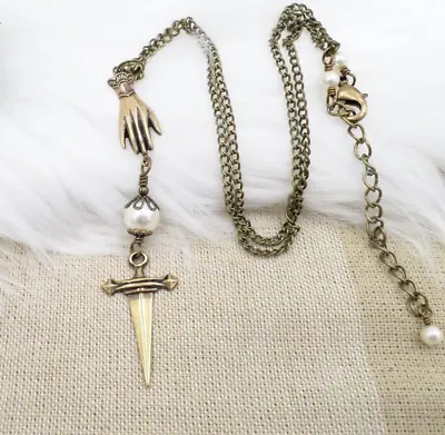 Victorian Hand Necklace Brass Glove Dagger Curiosities And Oddities Bookish • $24.10