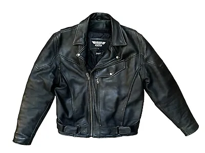 Vintage Bikers Club Black Leather Motorcycle Jacket Terminator Style Mens Sz L • $299.71