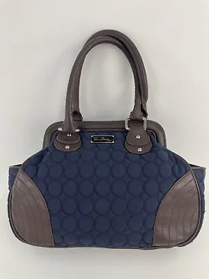 VERA BRADLEY Navy Microfiber Hand Bag W/Brown Leather Trim WILDWOOD PARK Limited • $18.99