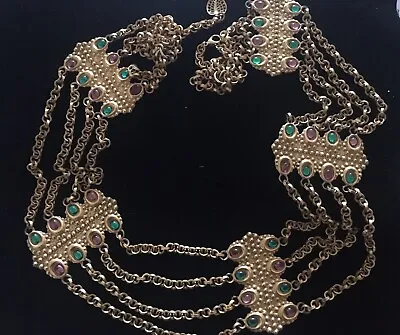 Egyptian Revival Massive Emerald Green & Amethyst Statement Necklace • $125