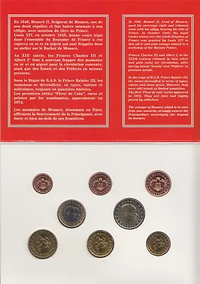 Coin Set Monaco 2001 €2 Euro - Cent 1c Monégasque Rare Brilliant Uncirculated • $273.47