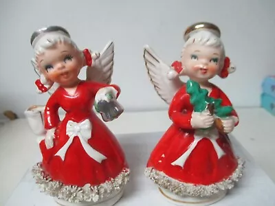 Fab Pair Vintage UCAGCO Ceramic Japan Christmas Pigtail Angels • $125