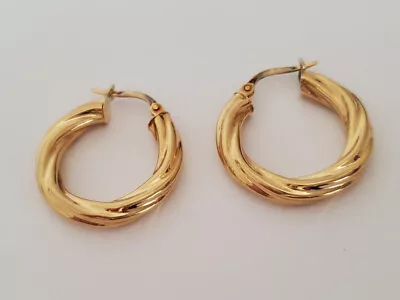 Milor Italy 18K Yellow Gold Twist Hollow Hoop Earrings - 7/8  Diameter 2.7 Gr • $275