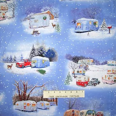 Christmas Fabric - Vintage RV Camper Trailer Blue - Elizabeth's Studio 23  • $9.99