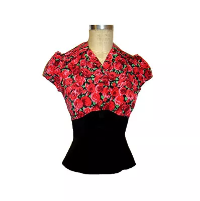 £33.92 • Buy TRASHY DIVA DARLING BLOUSE Top Red Roses Silk Vintage Retro Style Pin Up 40's XS