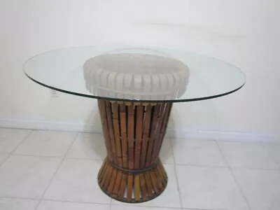 Vintage Bamboo Dining Table Base Round Two Pieces Tropical Style Glass Top • $799