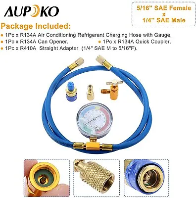 HQ AC Refrigerant R134A Recharge Hose With Gauge Can Tap Quick Couple Adapter • $31.63