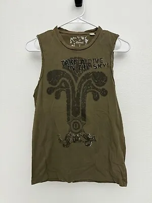 Diesel Vintage 90s Cut Off Tank Top Short Army Green Theme Y2k Men’s Small • $39.99