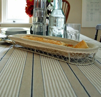 £8 • Buy  French Ticking Machine Washable Oilcloth Blue Harbour Stripe Linen Table Cloth