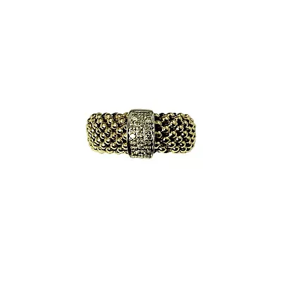 Vintage 14 Karat Yellow And White Gold Diamond Mesh Band Ring Size 8 #12603 • $495