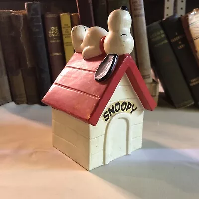 Vintage 1970 Peanuts Ceramic Snoopy Red Dog House Coin BANK Made In Japan • $10