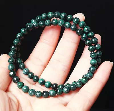 5.5mm 2Pcs Genuine Natural Green Malachite Gemstone Beads Bracelet • $4