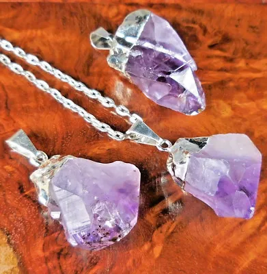 $11.08 • Buy Amethyst Necklace Crystal Point Silver Pendant LR23 Healing Crystals And Stones