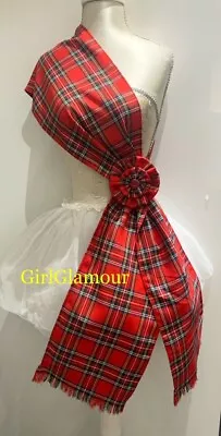 Royal Stewart Tartan Sash Rosette Burns Night Royal Wedding Scottish Kilt Tie • £19.90