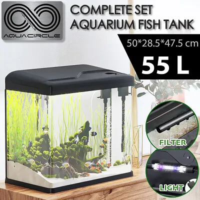 $149.80 • Buy Aquarium Fish Tank 55L Curved Glass RGB LED Light Complete Set Filter Pump
