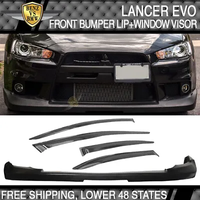 Fit 08-15 Lancer EVO 10 X Evolution OE Style Front Lip Kit JDM PU + Window Visor • $120.99