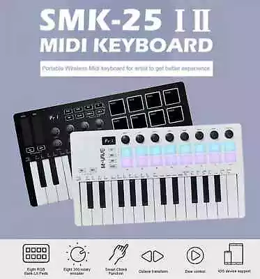 M-VAVE 25-Key MIDI Keyboard SMK-25 Ⅱ Black White Mini Portable DJ Controller Pad • $49.49