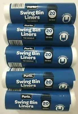 £12.95 • Buy 100 Bags X 50 Litre Swing Bin Liners Tie Handle Strong White Size 60cm X 72cm 