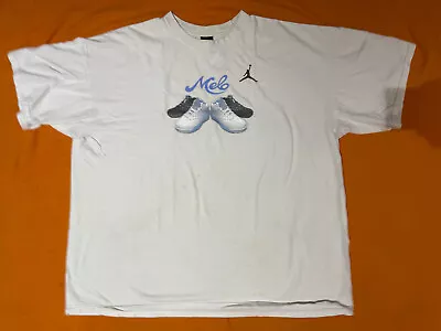 VINTAGE Nike Air Jordan Retro Melo V.5 5.5 White Black UNC Uni Blue Shoe T Shirt • $24.40