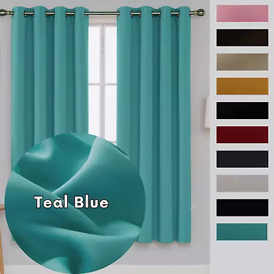 Blackout Curtains Pair Ready Made Thermal Ring Top Eyelet Curtain Energy Saving • £18.10