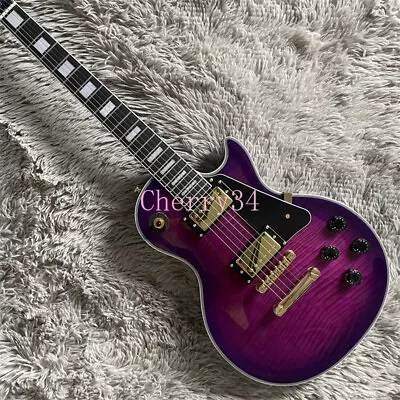 Purple Burst Custom LP Electric Guitar Gold Hardware H-H Pickups White Binding • $241
