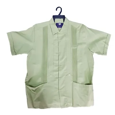 Mexican Linen Guayabera Short Sleeve Shirt Traditional Embroidered Olive Large • $30