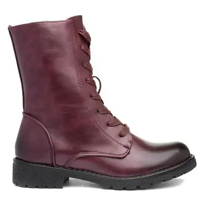 £29.99 • Buy Heavenly Feet Womens Boot Wine Lace Up Patent Memory Foam Calf Boots Chloe