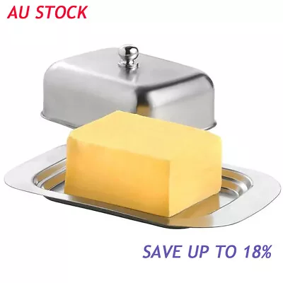 Stainless Steel Butter Dish With Lid Kitchen Dinnerware Butter Tray Container • $14.89